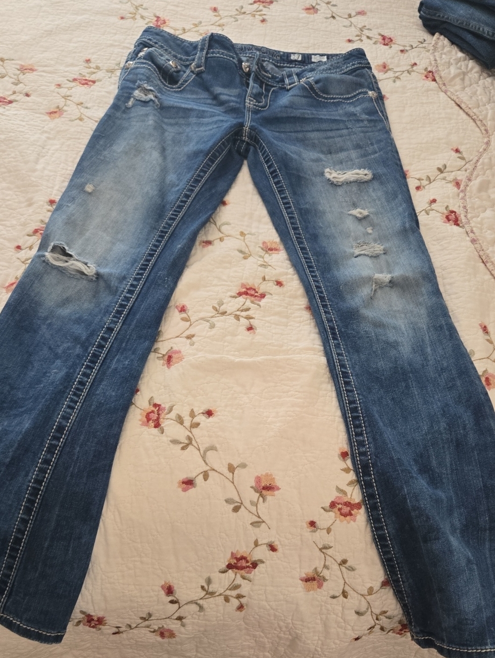 Miss Me Distressed Flared Blue Jeans